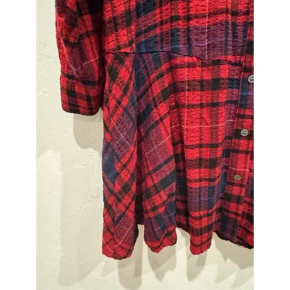 Loft Plaid Mini Shirt Dress Long Sleeve Size Small NWOT Red - Picture 8 of 14